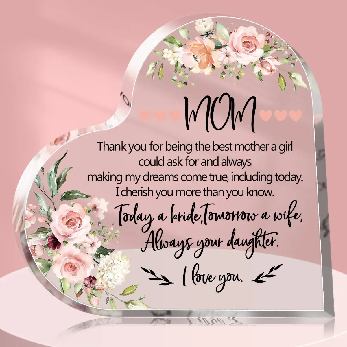 Mom Acrylic Heart Plaque