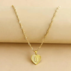Initial Letter Heart Pendant Necklace
